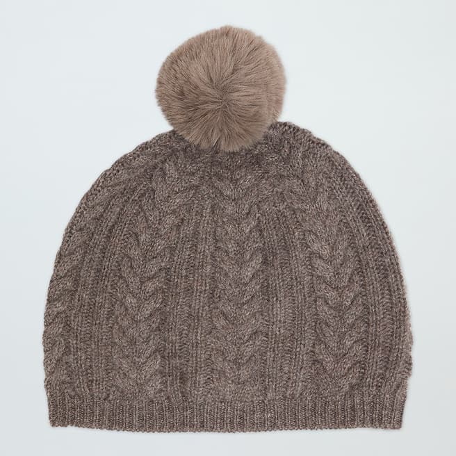Laycuna London Otter Brown Cable Cashmere Pom Pom Hat 