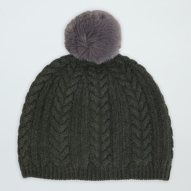 Laycuna London Green Cable Cashmere Pom Pom Hat 
