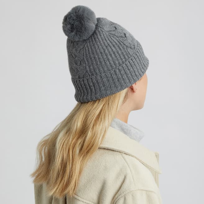 Laycuna London Grey Cable Cashmere Bobble Hat