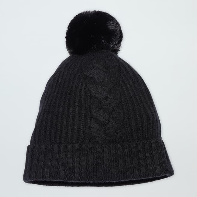 Laycuna London Black Cable Cashmere Bobble Hat