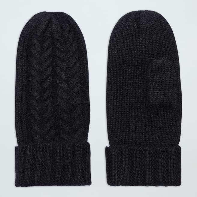 Laycuna London Black Cable Cashmere Mittens
