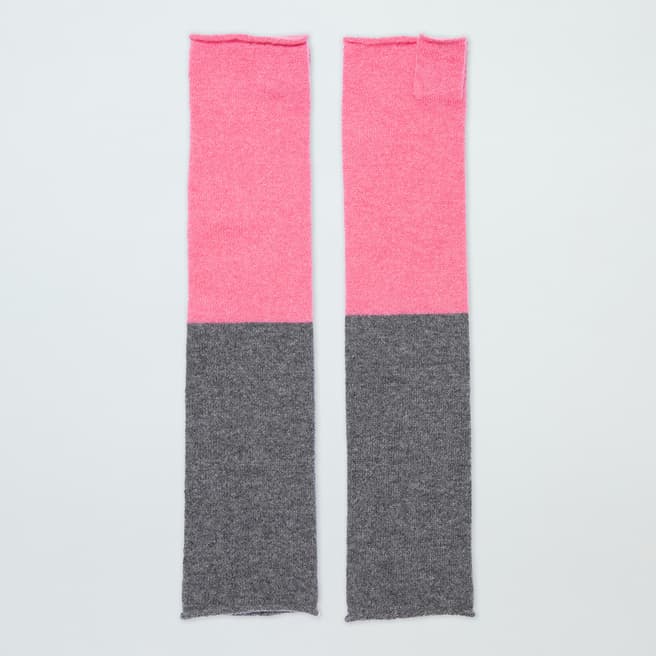 Laycuna London Grey/Pink Colour Block Fingerless Cashmere Gloves