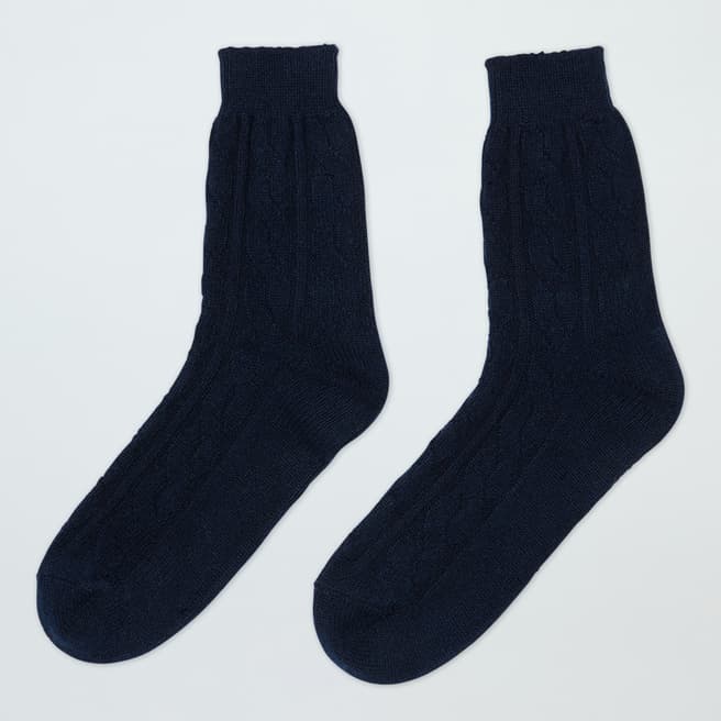 Laycuna London Navy Cashmere Cable Bed Sock