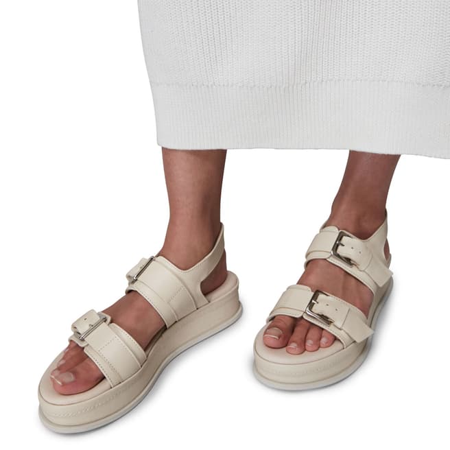 WHISTLES Cream Marley Double Buckle Leather Sandals
