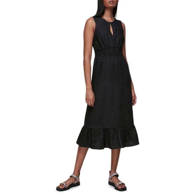 WHISTLES Black Matilda Linen Midi Dress