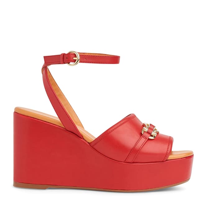 L K Bennett Red Leather Selena Platform Wedge Sandals