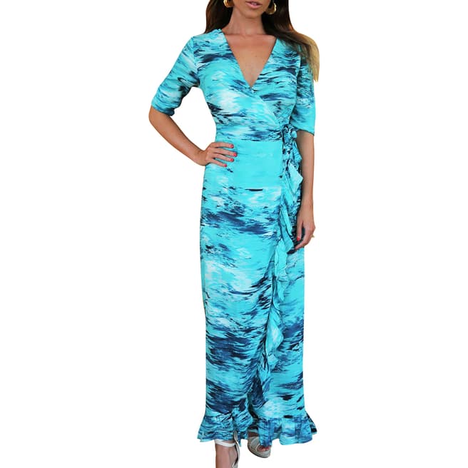 Sophia Alexia Caribbean Rain Ruffle Wrap Maxi Dress