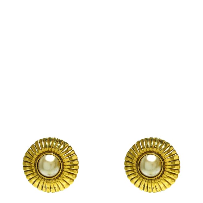Vintage Chanel Gold Pearl Clip On Earrings