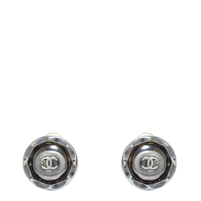 Vintage Chanel Silver Logo Clip On Earrings