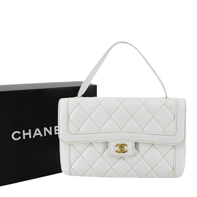 Vintage Chanel White Flap Handbag