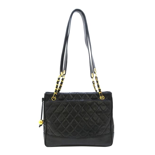 Vintage Chanel Black Matelassee Shoulder Bag