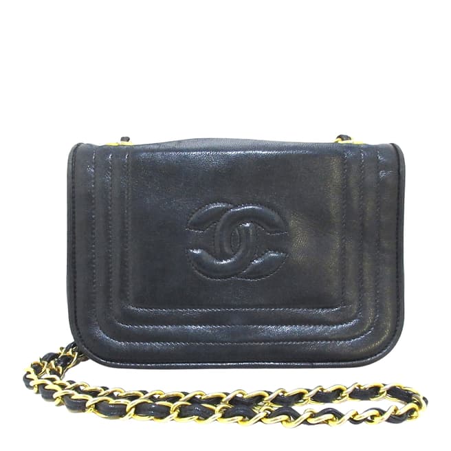 Vintage Chanel Black Logo Flap Shoulder Bag