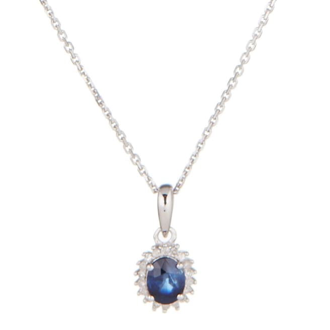 Diamond And Co Silver/Blue Sapphire Stone Pendant Tear Drop Necklace