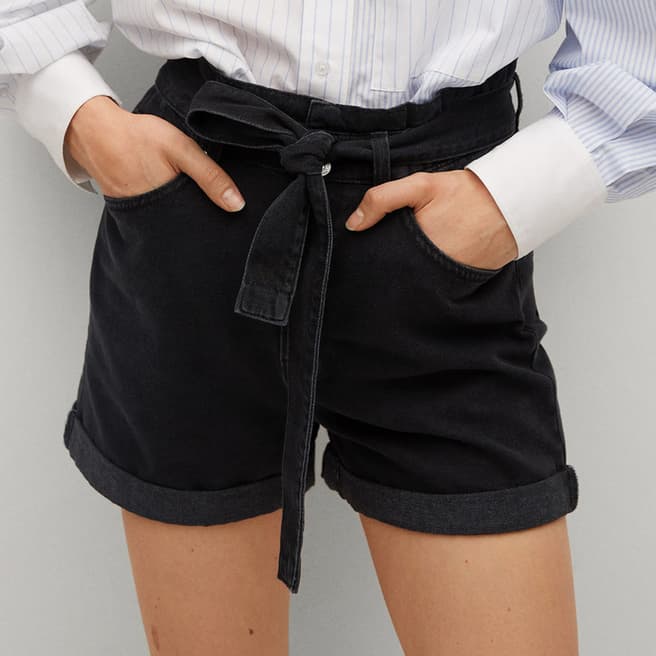 Mango Black Paperbag Denim Shorts