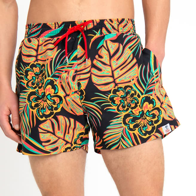 Hunky Trunks Black Leaf Print Swim Shorts
