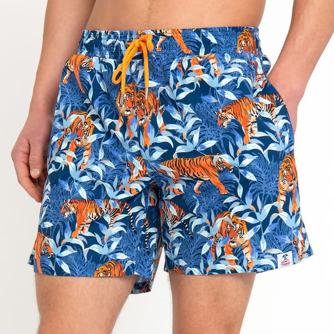 Hunky Trunks Blue Tiger Print Swim Shorts