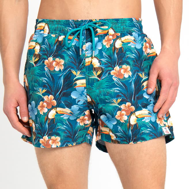 Hunky Trunks Blue Tropical Print Swim Shorts
