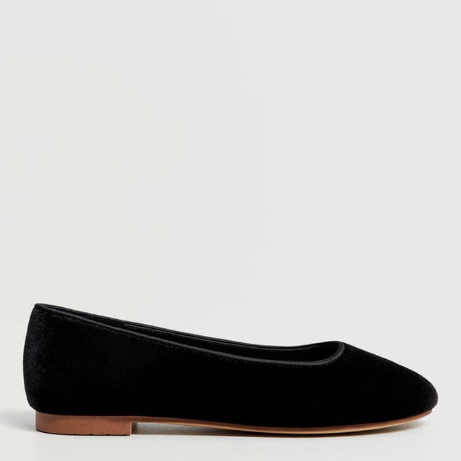 Mango Black Basic velvet ballerina shoes