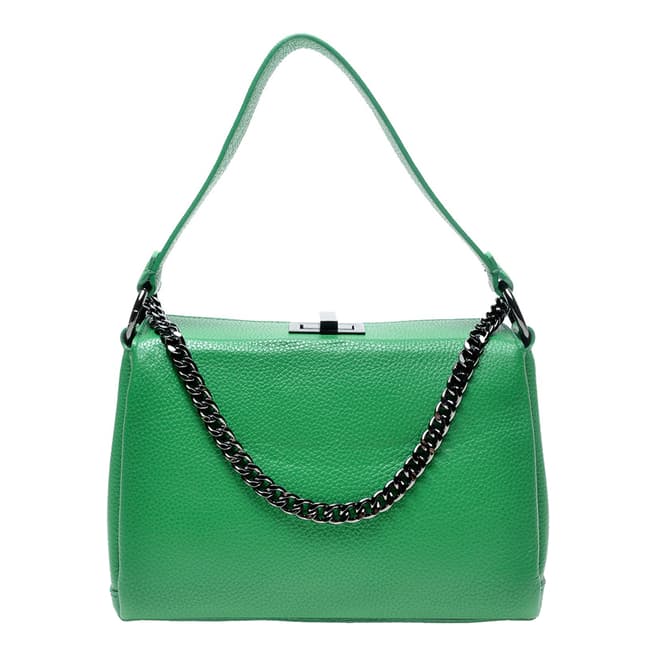 Luisa Vannini Green Leather Chain Detail Top Handle Bag