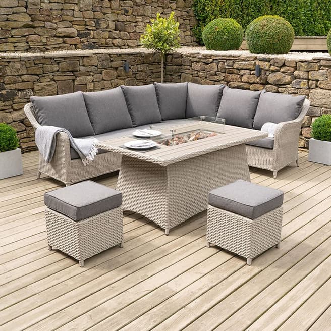 Pacific Antigua Corner Set with Polywood Top and Fire Pit, Stone Grey