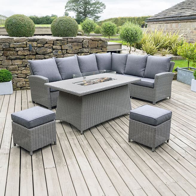 Pacific Barbados Corner Set Long Left with Ceramic Top and Fire Pit, Slate Grey