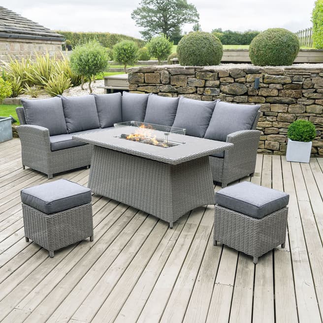 Pacific Barbados Corner Set Long Right with Ceramic Top and Fire Pit, Slate Grey