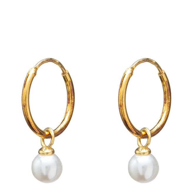 Ma Petite Amie White Pearl & Gold Huggie Earrings