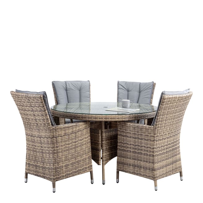 Olaki Rattan 122.5cm Round Table & 4 Chairs, Brown