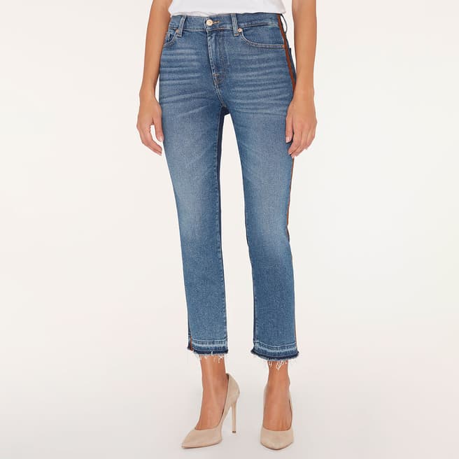 7 For All Mankind Mid Blue Straight Stretch Cropped Jeans