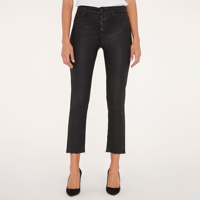 7 For All Mankind Black Straight Stretch Cropped Jeans