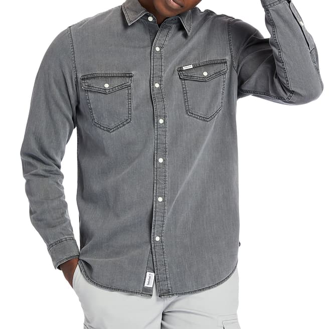 Timberland Grey Cotton Long Sleeve Denim Shirt