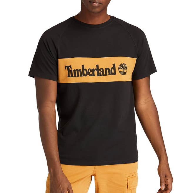 Timberland Black Cotton Logo Panel Design T-Shirt