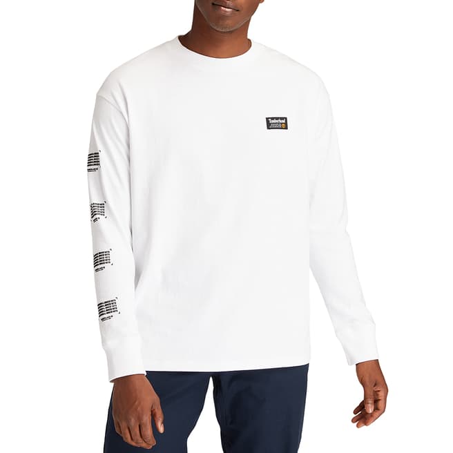 Timberland White Cotton Logo Graphic Long Sleeve T-Shirt