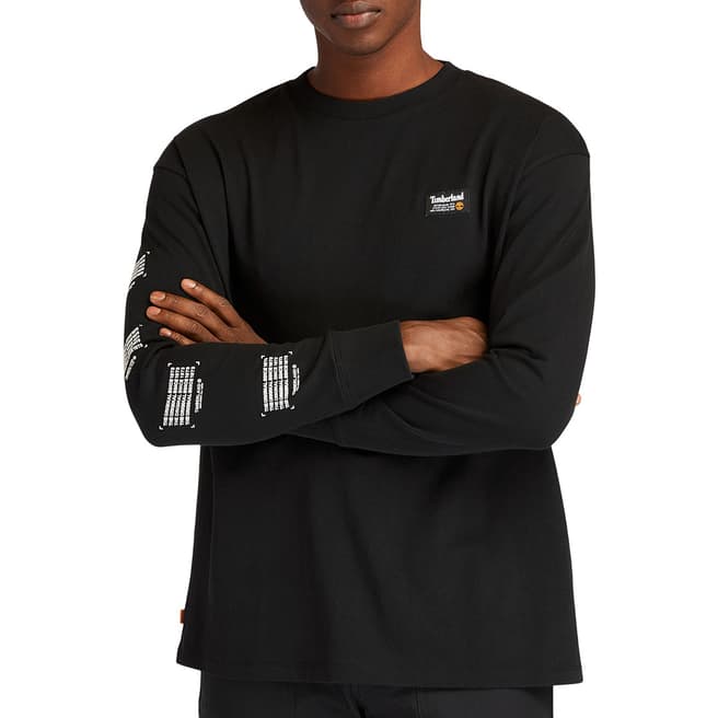 Timberland Black Cotton Logo Graphic Long Sleeve T-Shirt