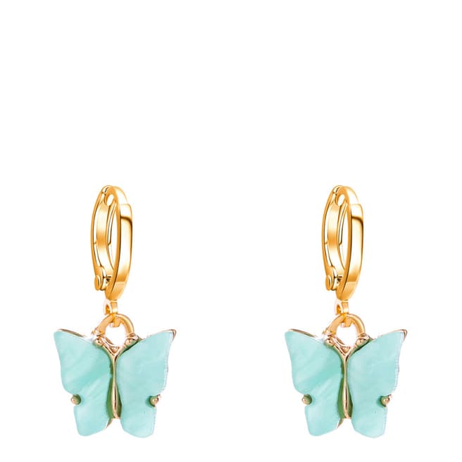 Liv Oliver 18K Gold Aqua Blue Carved Butterfly Drop Earrings