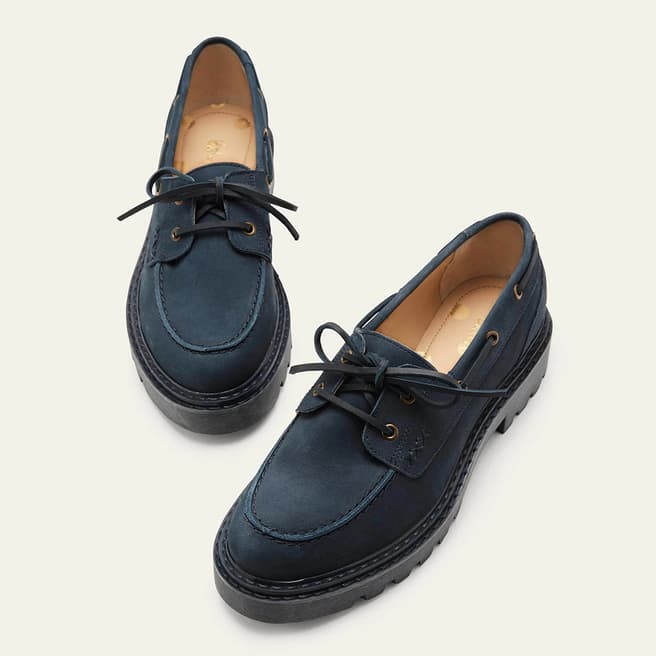 Boden Navy Chunky Sole Leather Deck Shoes