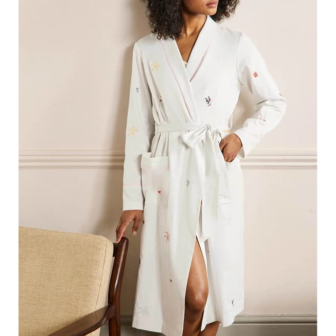 Boden Ivory Embroidered Cotton Dressing Gown