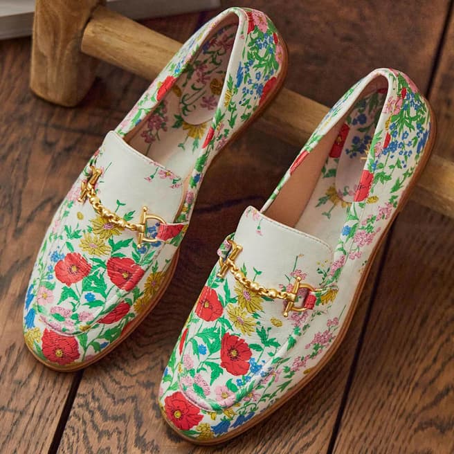 Boden Ivory Floral Snaffle Detail Leather Loafers