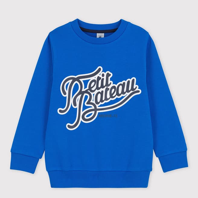 Petit Bateau Blue Graphic Print Cotton Fleece Sweatshirt