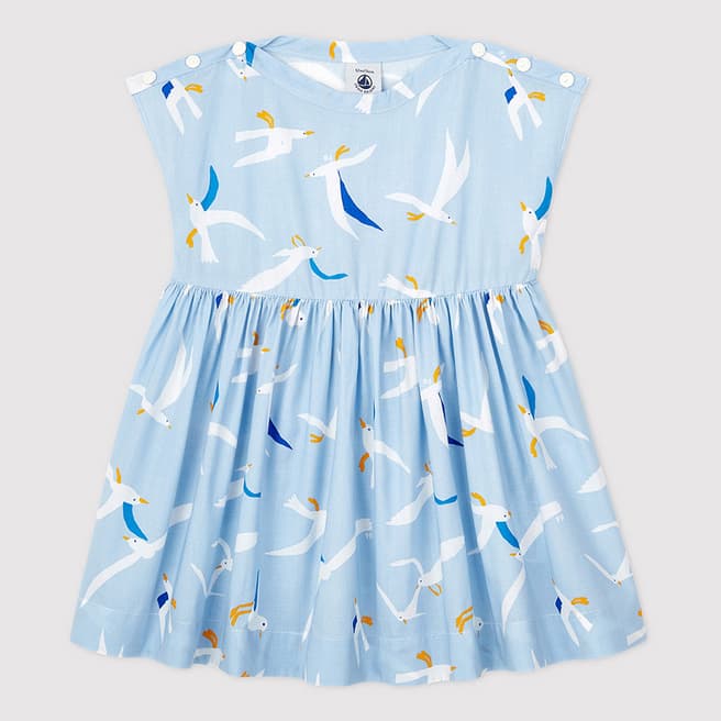 Petit Bateau Blue Bird Print Poplin Dress