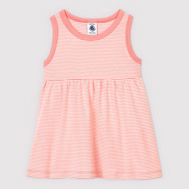 Petit Bateau Pink Striped Cotton Sleeveless Dress