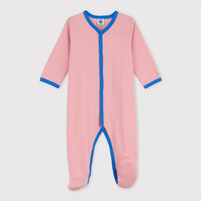 Petit Bateau Pink Striped Cotton Sleepsuit