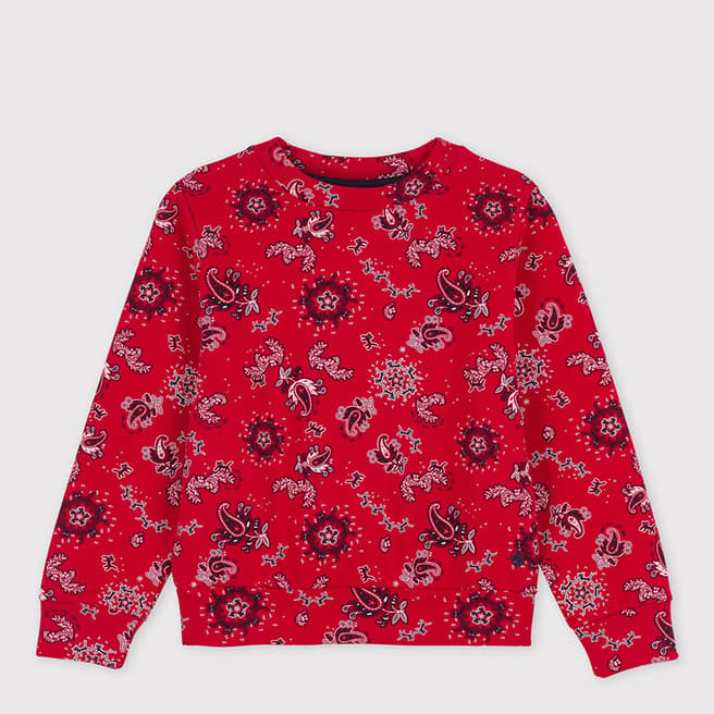 Petit Bateau Red Bandana Print Cotton Fleece Sweatshirt