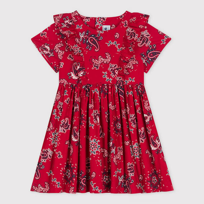 Petit Bateau Red Bandana Print Cotton Poplin Dress