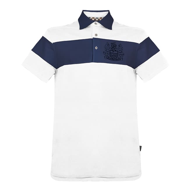 Aquascutum White Stripe Logo Cotton Polo Shirt