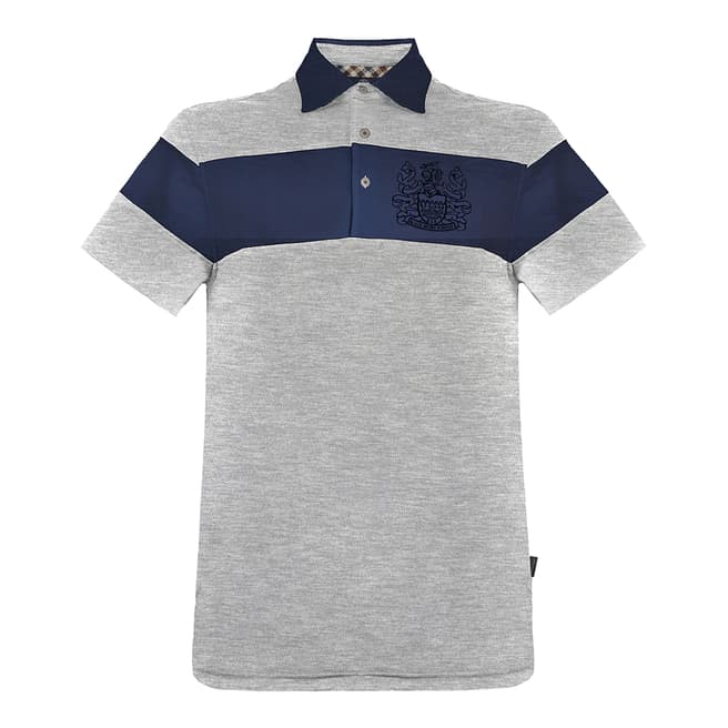 Aquascutum Grey Stripe Logo Cotton Polo Shirt