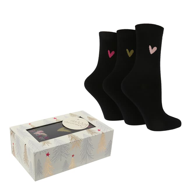 Caroline Gardner Navy 3 Pack Pringle Heart Gift Box Socks