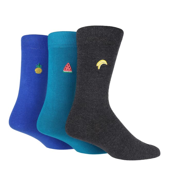 Wild Feet Multi 3 Pack Fruit Embroidered Socks