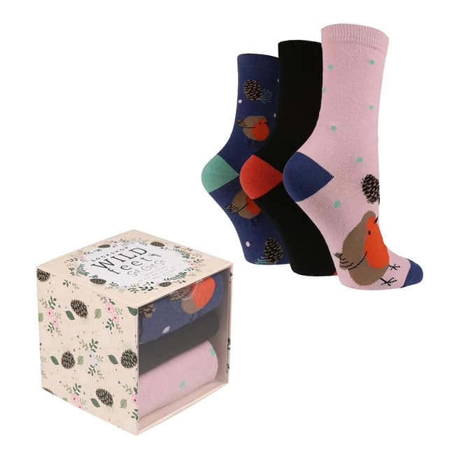 Wild Feet Multi 3 Pack Christmas Gift Box Socks