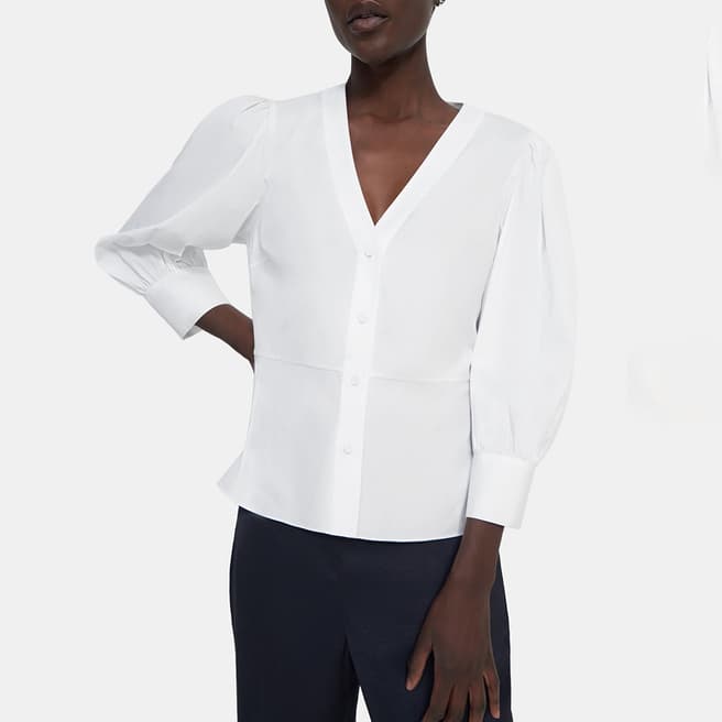 Theory White Button Front Top